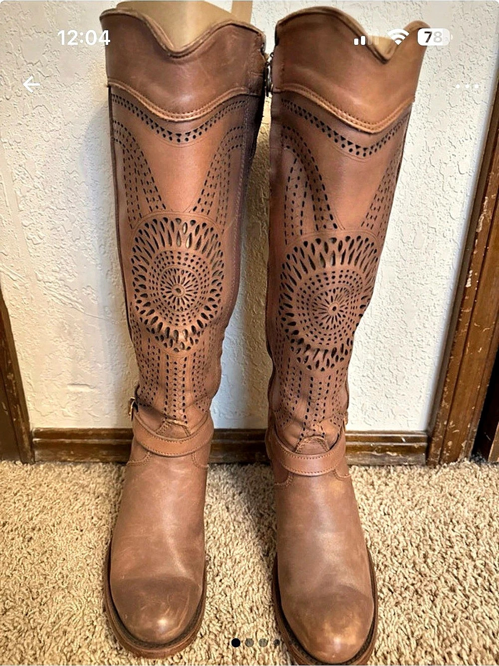 Cuadra leather Perforated Tall Heeled Boots in Brown US 7